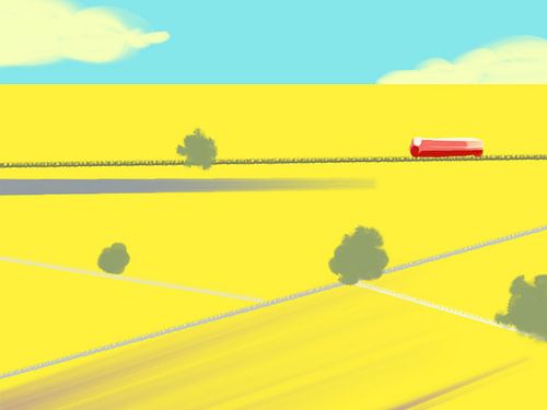 Rode trein door gouden velden - Minimalistisch landschap