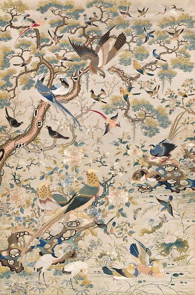 One Hundred Birds, embroidered panel from the Qing dynasty by Masterful Masters