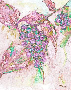 Druiventros tekening in pastelkleuren. van Ineke de Rijk