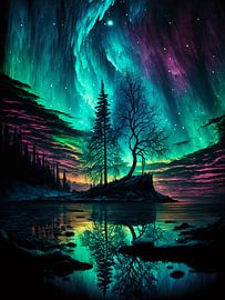 aurora borealis in the magical lake by haroulita