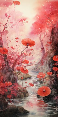 Heel mooi prachtig landschap met water en bergen in azië stijl