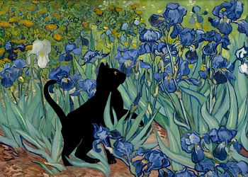 Vincent Van Gogh's Irises Cat Print Black Cat