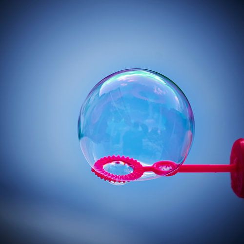 View to a colorful soap bubble with reflections.