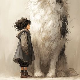 Der imposante Hund und ein kleiner Lockenkopf von Karina Brouwer