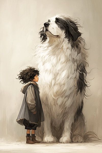 Der imposante Hund und ein kleiner Lockenkopf von Karina Brouwer