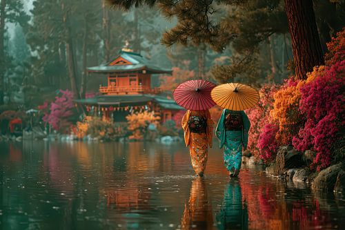 schilderachtige japanse kunst met Geisha