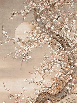 Japanse pruimenbloesems in maanlicht - Sō Shizan van Kjubik