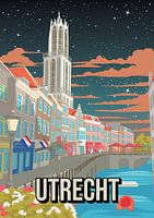 Utrecht Nacht Stadsgezicht Reisposter - Vintage Reclamestijl