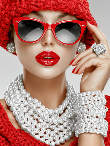 Modieuze vrouw met parelketting