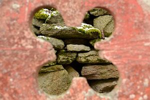 Doorkijk klavertje vier muur Tsjechie focus achtergrond
