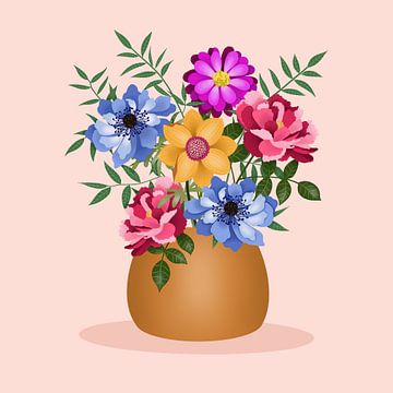 Kleurrijk boeket bloemen in een gouden vaas