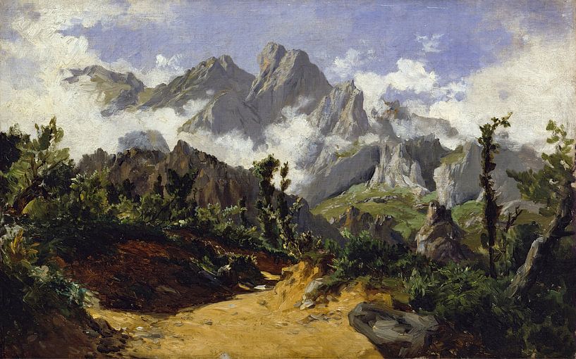 Carlos de Haes-Fogg landscape in the mountains, Antique landscape by finemasterpiece
