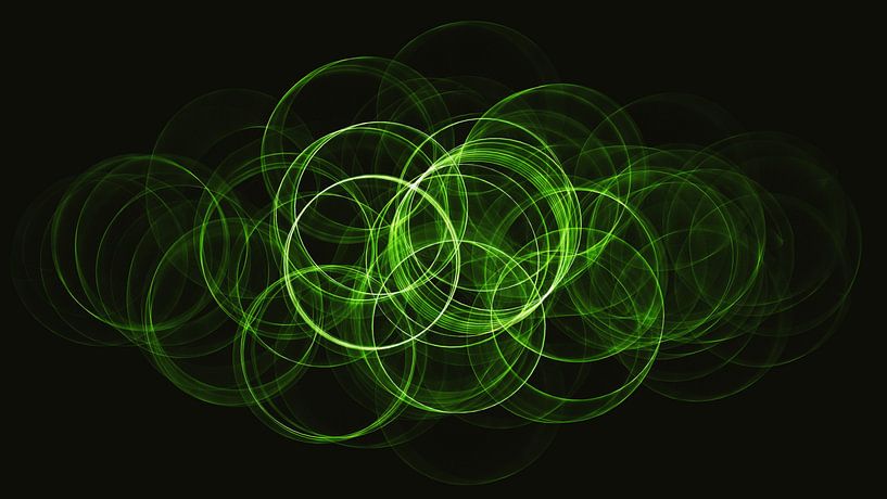 Abstract groene neon cirkels van Maurice Dawson