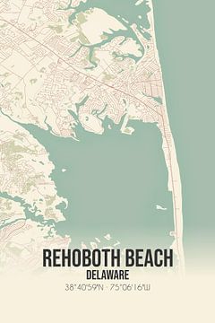 Vintage landkaart van Rehoboth Beach (Delaware), USA. van Rezona