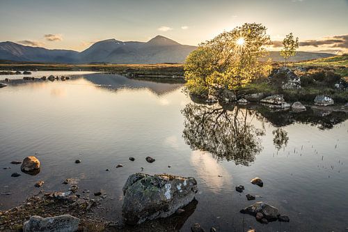 Avondlicht bij Lochan na h-Achlaise, Rannoch Moor