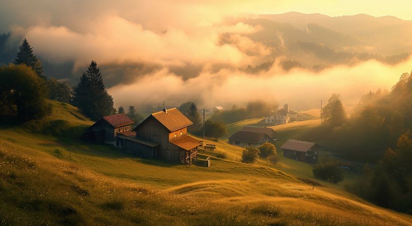 Herbst-Alm im Morgennebel von fernlichtsicht