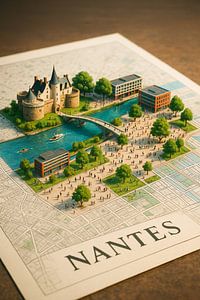 Nantes Stadt & Flussdiorama - Grünes Stadtplakat mit Landschaftsmotiven