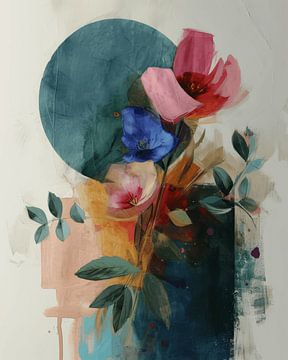Fleurs abstraites aux couleurs chaudes et pastel sur Carla Van Iersel