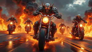 Dark Fantasy Wandbild: HELLRAVYN - Die wilde Dämonenhorde auf ihren Motorrädern | Kunst & Fine Art Prints