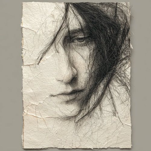 pen drawing of hair in the wind