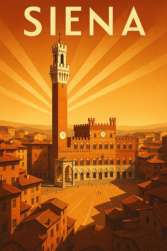 Siena Art Deco Travel Poster – Piazza del Campo Elegance