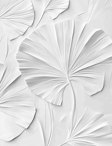 Abstrakte Blattstrukturen in Weiß mit dezentem Relief