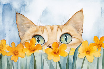 Chat mignon à travers les pétales