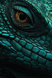 Oog van de Hagedis Gouden Blik in Turkoois Huid van Eva Lee