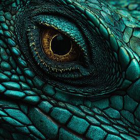 Auge der Eidechse Goldener Blick in türkisfarbener Haut von Eva Lee