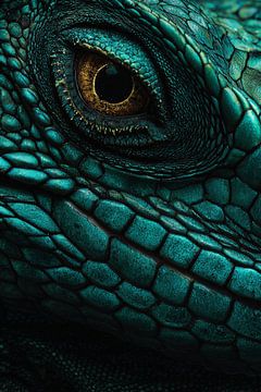 Oog van de Hagedis Gouden Blik in Turkoois Huid van Eva Lee