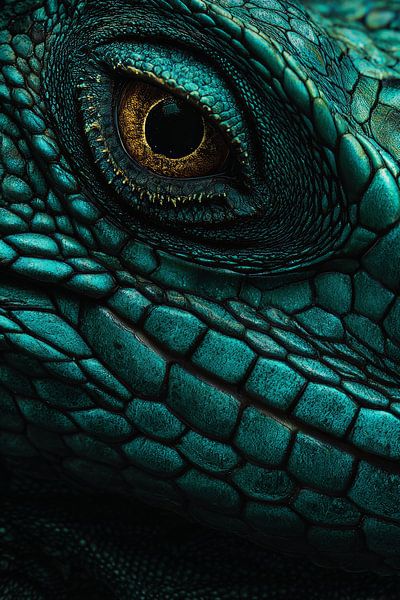 Œil de lézard - Regard d'or - Peau turquoise par Eva Lee