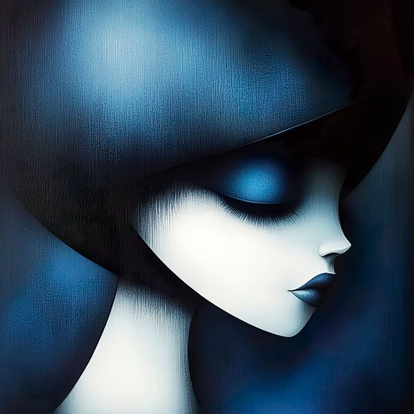 Serene muse; Minimalistisch portret in magisch blauw van Lauri Creates