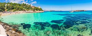 Panoramablick auf den schönen Strand Cala Comptessa auf Mallorca