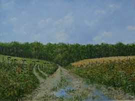 A warm and vibrant summer village scene from Oud Valkenburg by Alfons Smeets