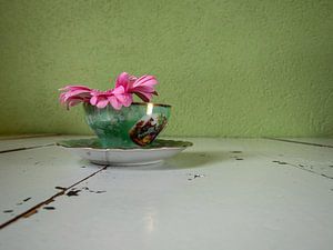 Antiek Frans theekopje met roze bloem