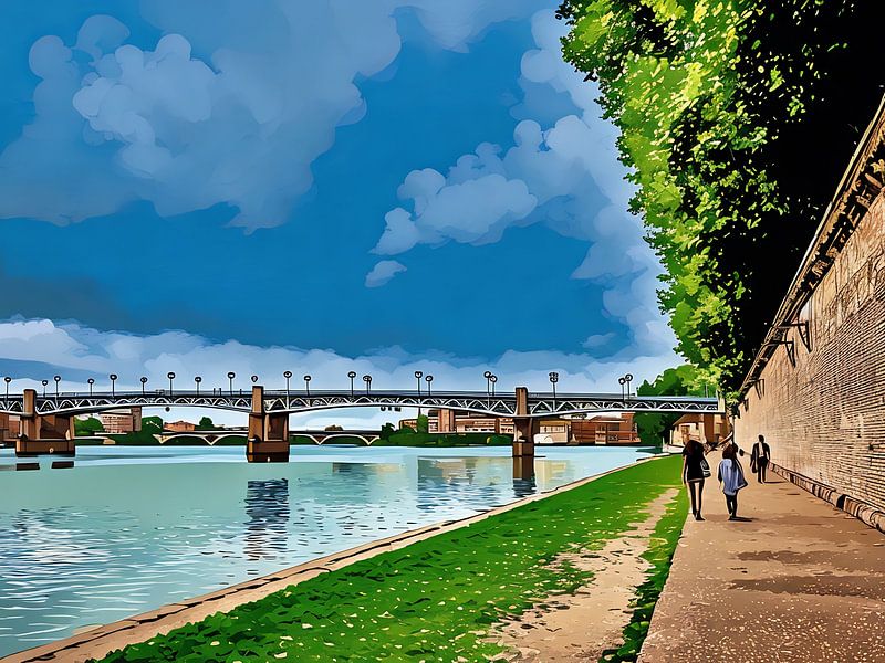 Wandeling langs de Garonne met brug in Toulouse van Sergio Pazzano