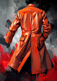 Manteau en cuir rouge – Trace d'un mouvement invisible