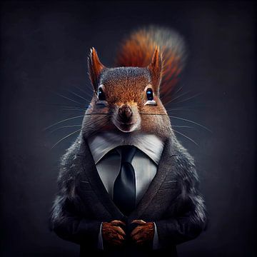 Stattliches Porträt eines Eichhörnchens in einem schicken Anzug von Maarten Knops