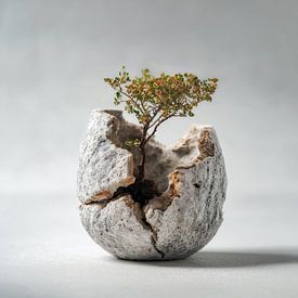 Einzelner Baum in einem runden, zerbrochenen Topf von TheXclusive Art