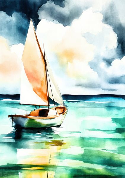 Sailboat on calm water - watercolour by Niklas Maximilian