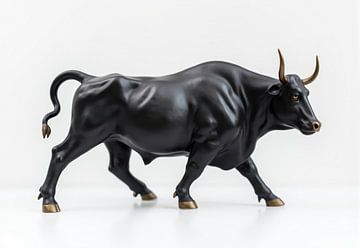 Beeldje van donkere stier op witte achtergrond van Markus Gann