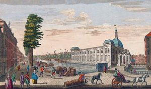 Rotterdam, Blick auf die Beurs und die Zuid- und Noord-Blaak von der Gaapersbrug aus, 1752