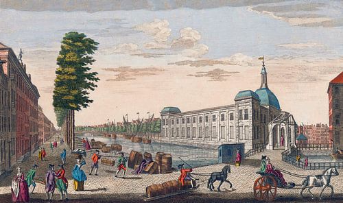 Rotterdam, Gezicht op de Beurs de Zuid- en Noord-Blaak genomen vanaf de Gaapersbrug, 1752
