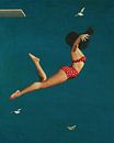 Mädchen taucht im Bikini ins Meer von Jan Keteleer Miniaturansicht