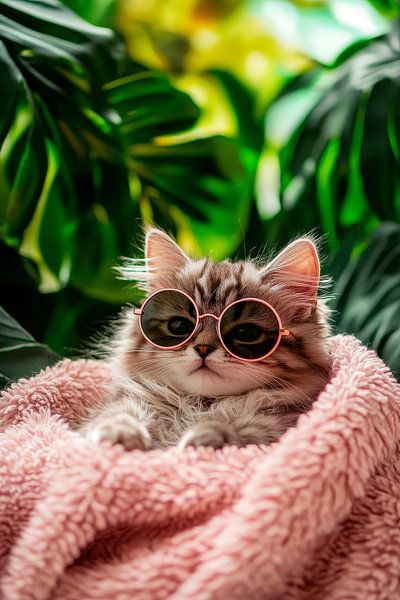 Stylish cat with sunglasses in the light by Poster Art Shop