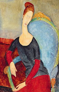 Amedeo Modigliani,Mademoiselle Hebuterne in een blauwe stoel