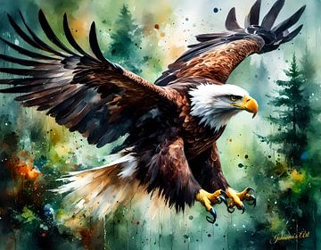 Wildtiere in Aquarell - Flying Eagle 4 von Johanna's Art