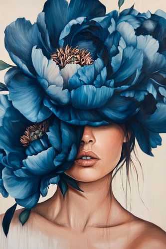 Vrouw met blauwe bloemen - Stijlvol en mystiek