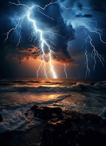 Lightning over the ocean