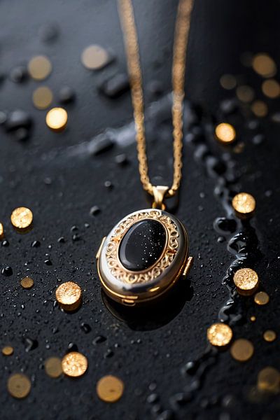 Gold pendant with black stone by Art & Soul Creations